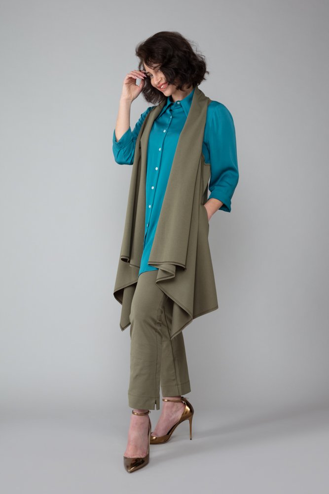 Gilet Frisco in punto Milano di cotone verde militare