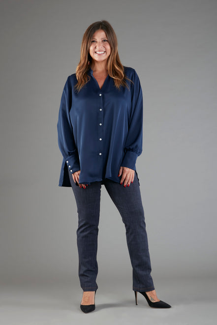 Camicia NY techno satin blu