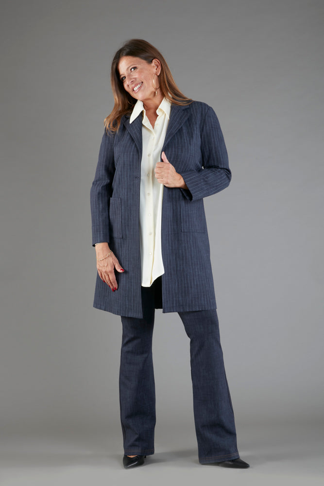 Procida Jacket in Washed Blue Pinstripe