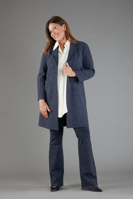 Procida Jacket in Washed Blue Pinstripe