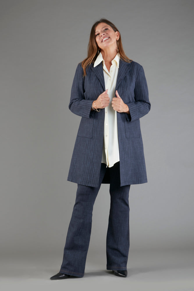 Procida Jacket in Washed Blue Pinstripe