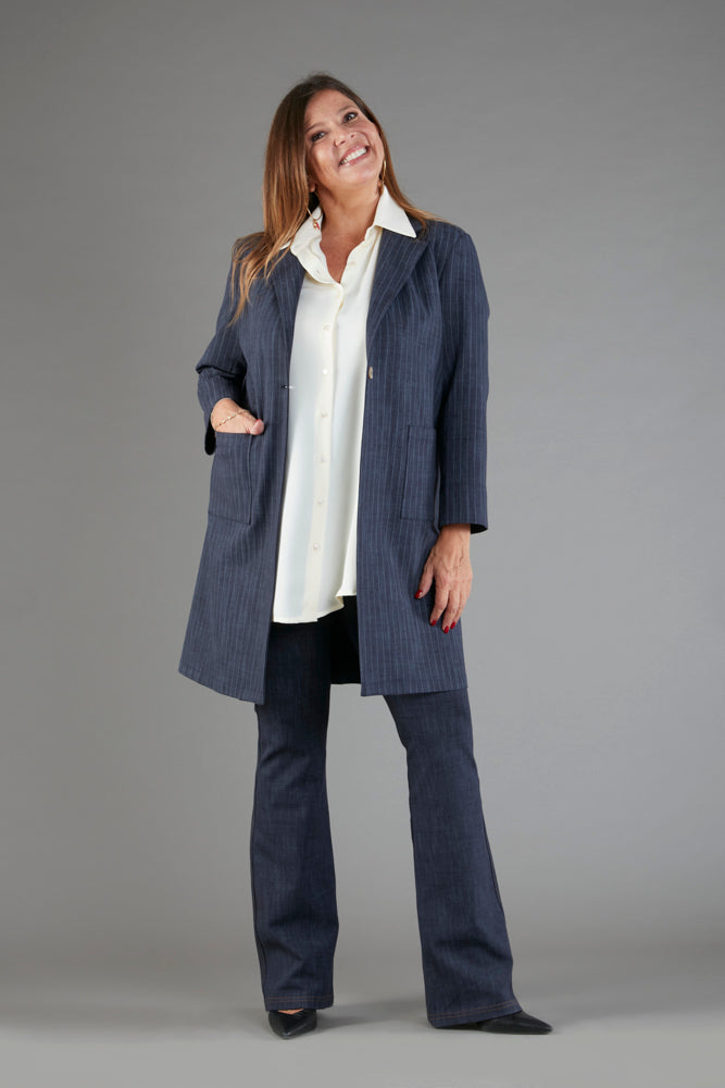 Procida Jacket in Washed Blue Pinstripe