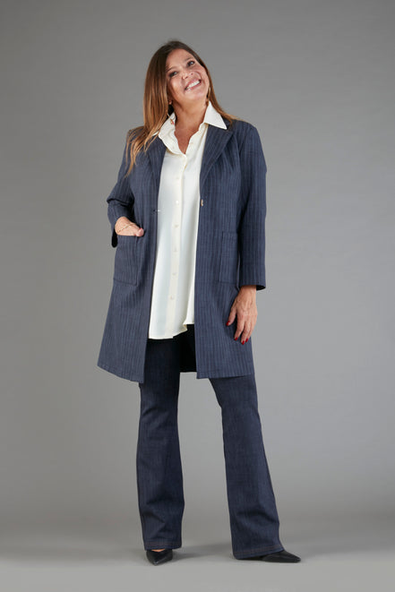 Procida Jacket in Washed Blue Pinstripe