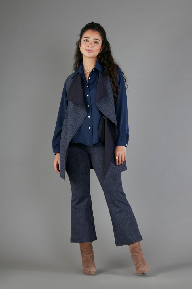 Gilet Barcelona gessato blu delavè