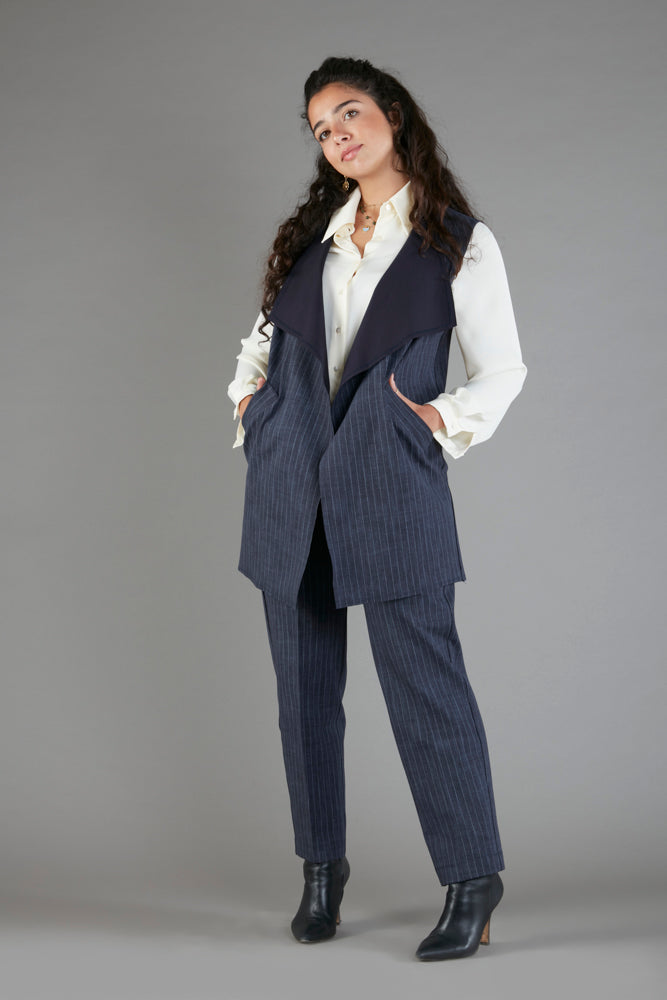 Gilet Barcelona gessato blu delavè