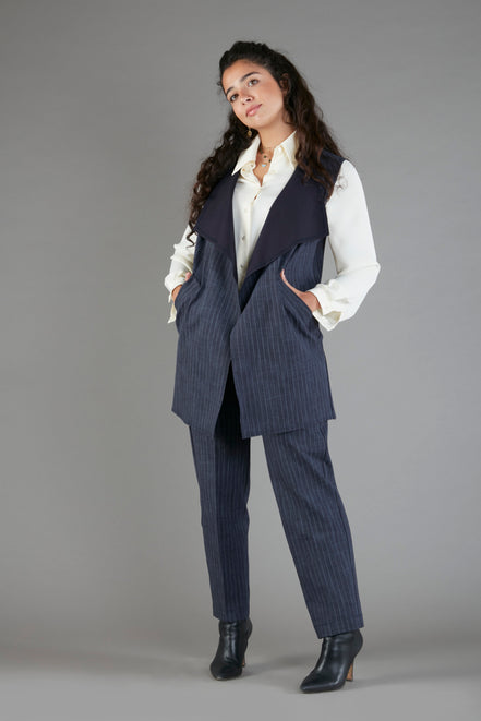 Gilet Barcelona gessato blu delavè