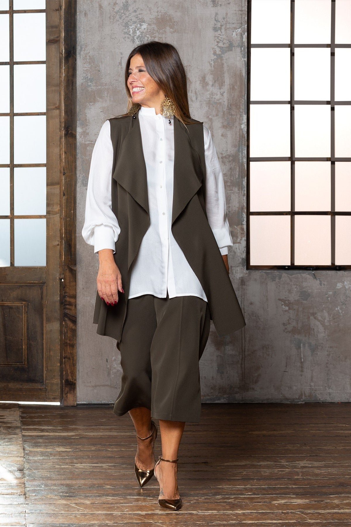Capri Trousers in Army Green with Baschina Waistband