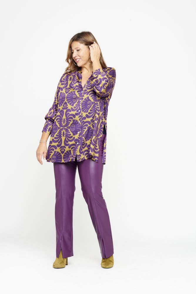Panta donna in ecopelle viola con spacchi frontali – Panta NY