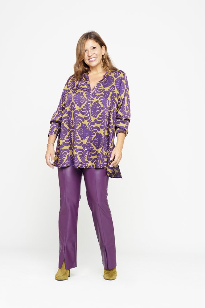 Panta donna in ecopelle viola con spacchi frontali – Panta NY