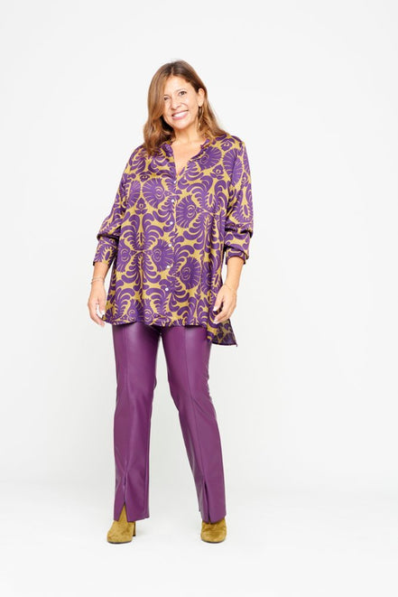 Panta donna in ecopelle viola con spacchi frontali – Panta NY