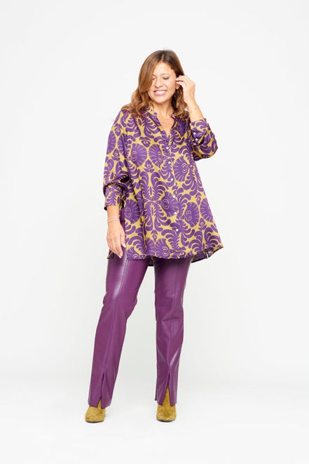 Panta donna in ecopelle viola con spacchi frontali – Panta NY