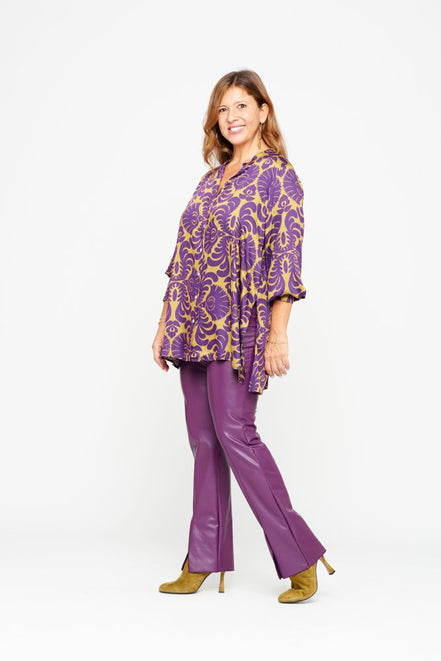 Panta donna in ecopelle viola con spacchi frontali – Panta NY