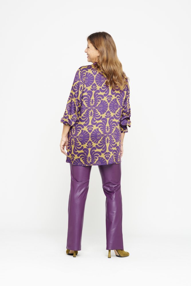 Panta donna in ecopelle viola con spacchi frontali – Panta NY