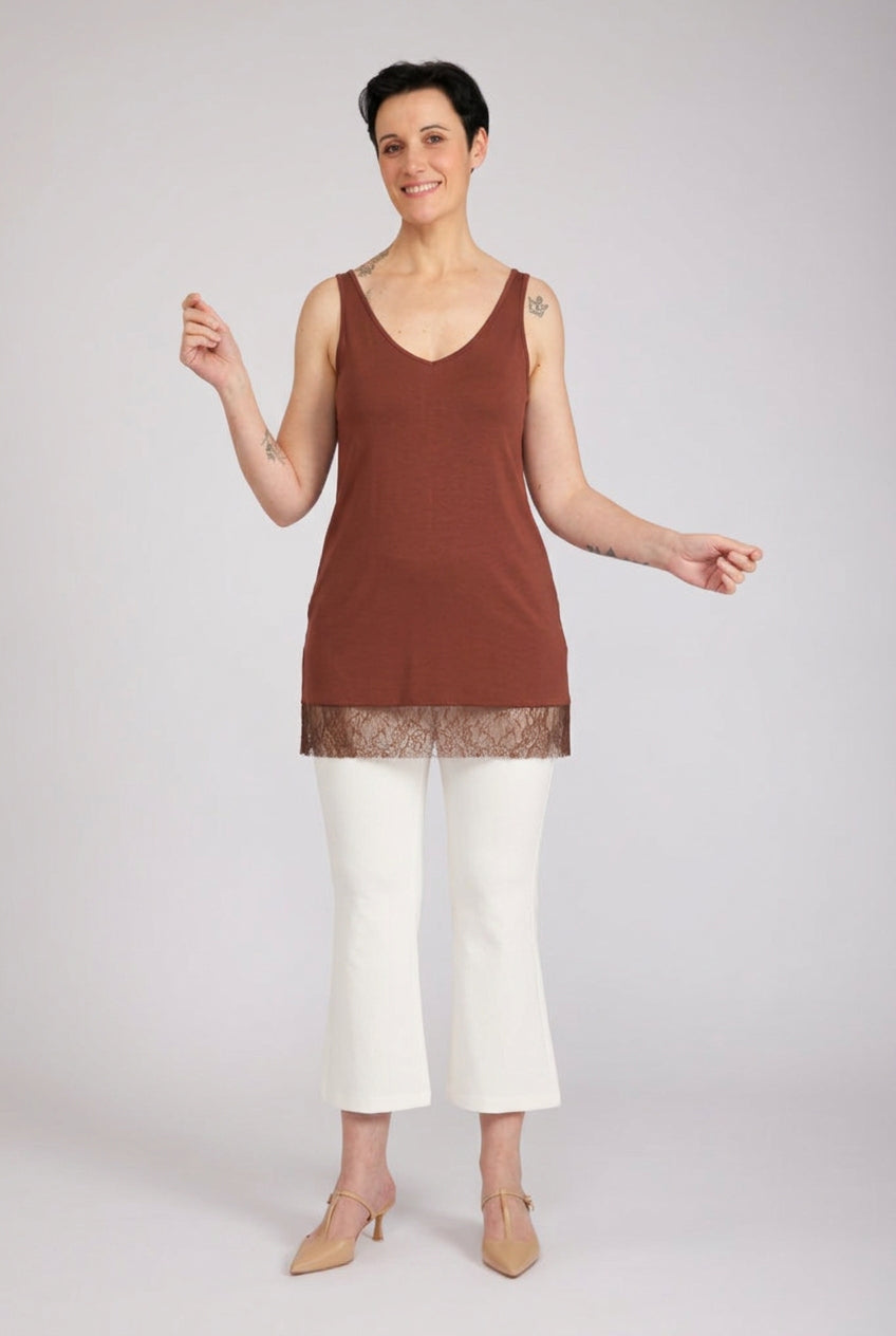 Top Lisa cioccolato con pizzo
