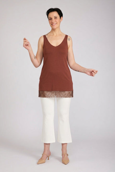 Top Lisa cioccolato con pizzo