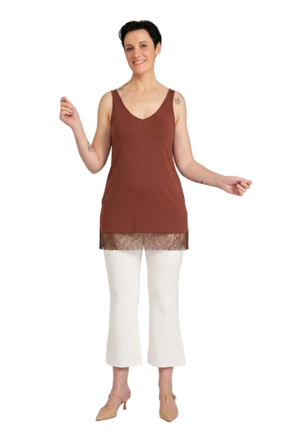 Top Lisa cioccolato con pizzo