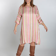Torino Dress in Green and Pink Stripes