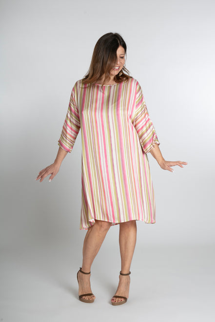 Torino Dress in Green and Pink Stripes