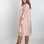 Torino Dress in Green and Pink Stripes