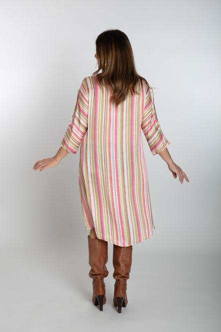 Torino Dress in Green and Pink Stripes