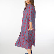 Ischia Dress in Light Blue and Red Broderie Anglaise