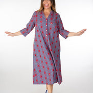 Ischia Dress in Light Blue and Red Broderie Anglaise