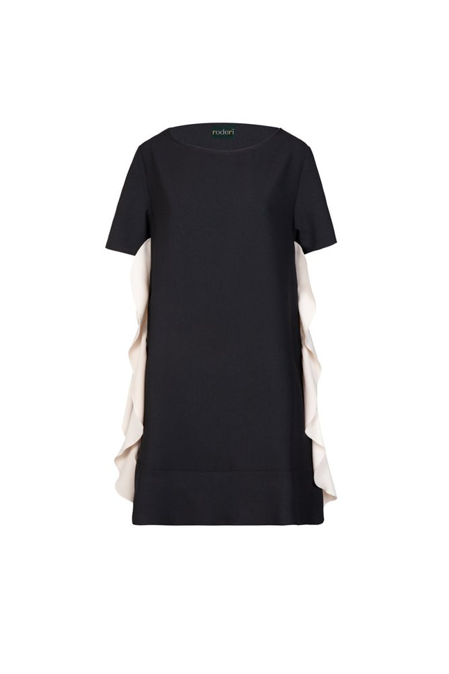 Abito nero corto Paris con volant avorio
