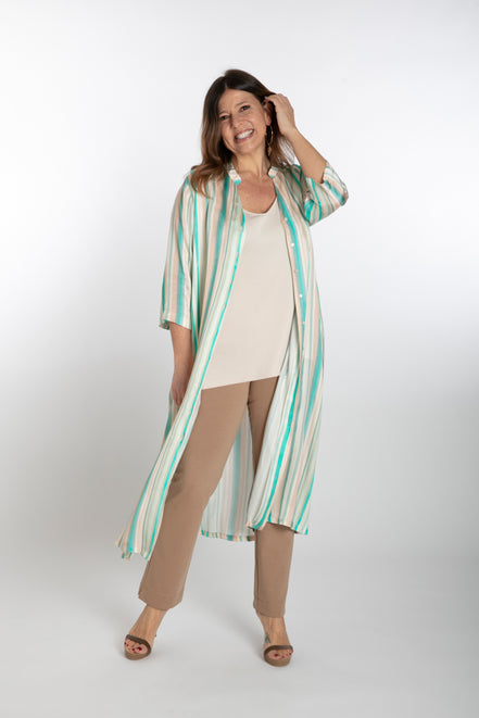 Abito Ischia fantasia riga beige e verde