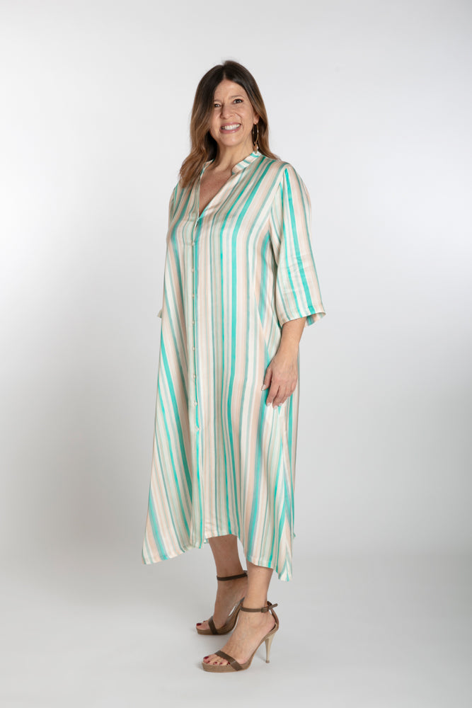 Abito Ischia fantasia riga beige e verde