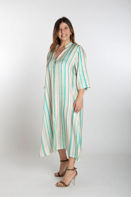 Abito Ischia fantasia riga beige e verde