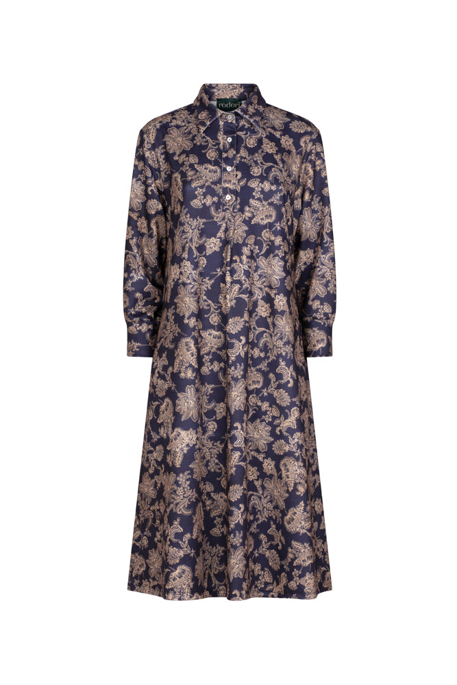 Abito midi Panarea floreale blu e cipria