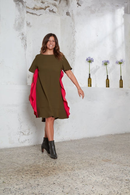 Abito Paris Verde Militare Fuxia