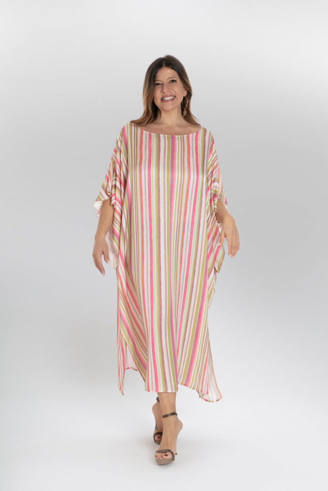 Ponza Dress in Green and Pink Stripes