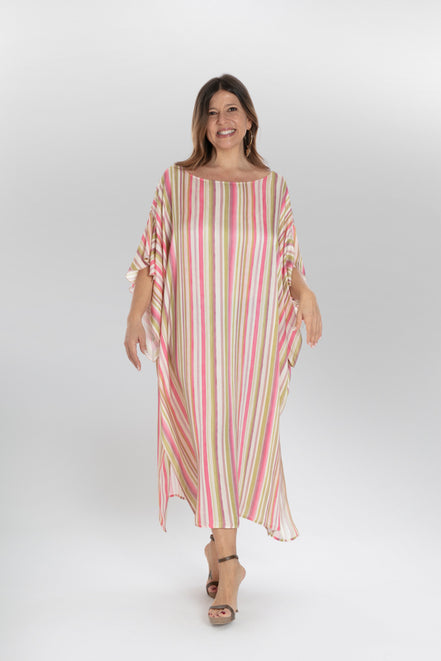 Ponza Dress in Green and Pink Stripes