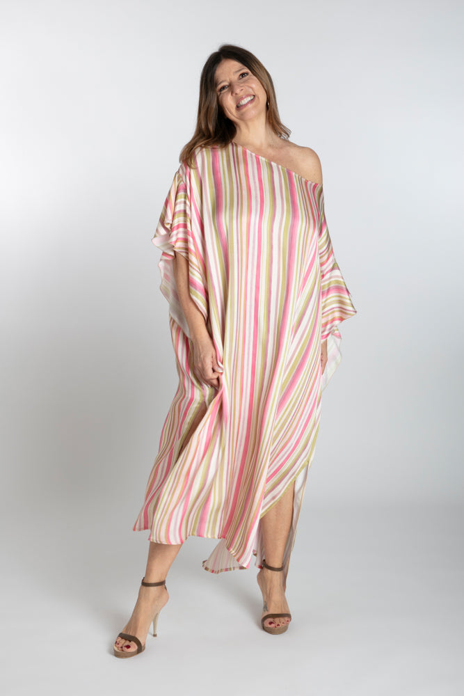 Ponza Dress in Green and Pink Stripes