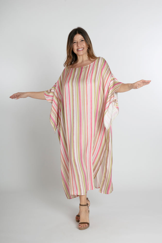 Ponza Dress in Green and Pink Stripes