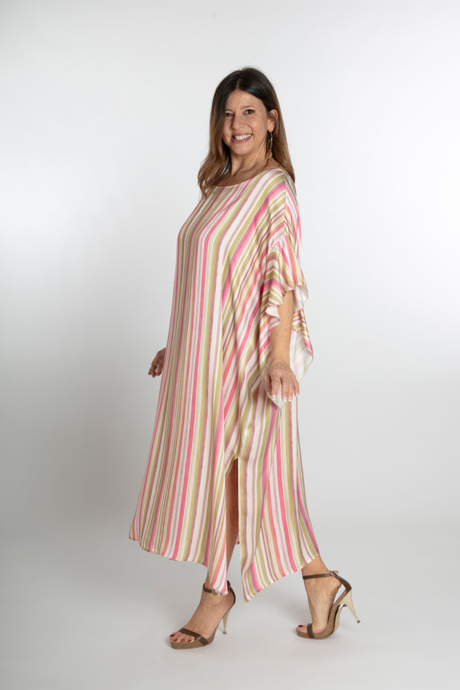 Ponza Dress in Green and Pink Stripes
