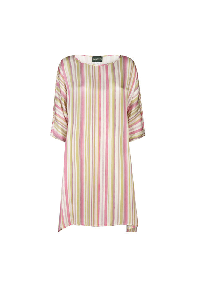Torino Dress in Green and Pink Stripes