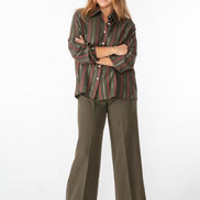 Camicia London a righe rosse su verde muschio
