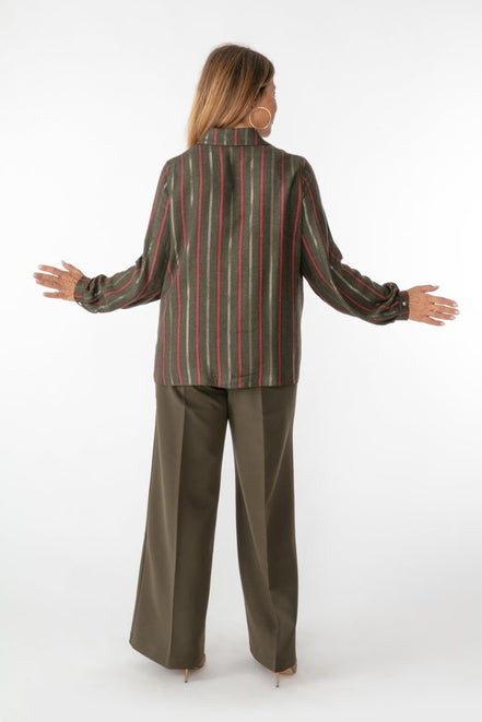 Camicia London a righe rosse su verde muschio