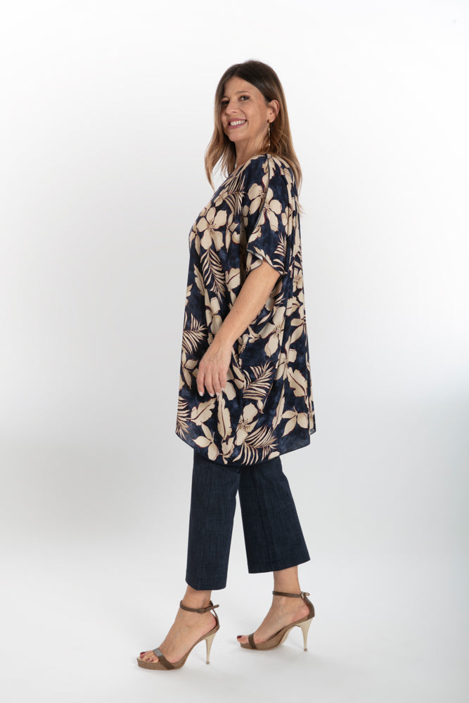 Camicia India fantasia fiori blu vino