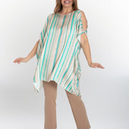 India Shirt in Beige and Green Stripe