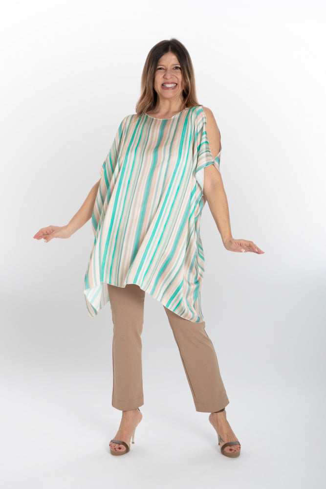 India Shirt in Beige and Green Stripe