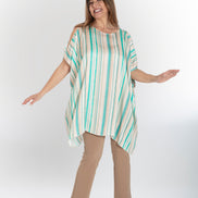 India Shirt in Beige and Green Stripe