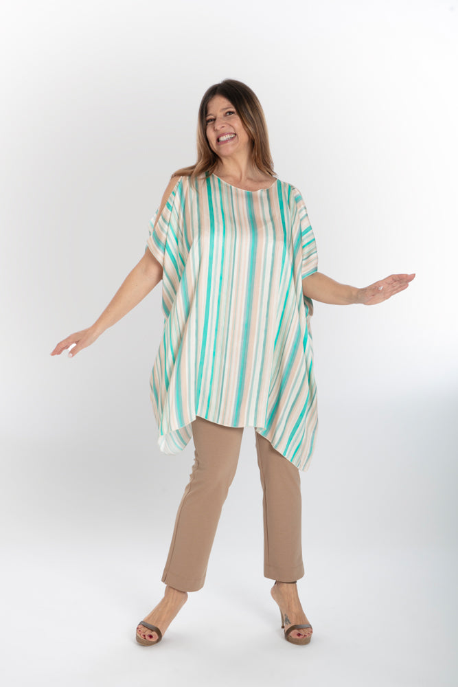 India Shirt in Beige and Green Stripe