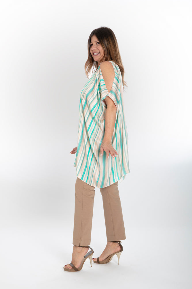 India Shirt in Beige and Green Stripe