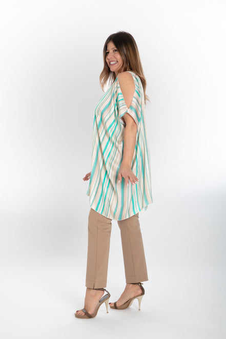 India Shirt in Beige and Green Stripe