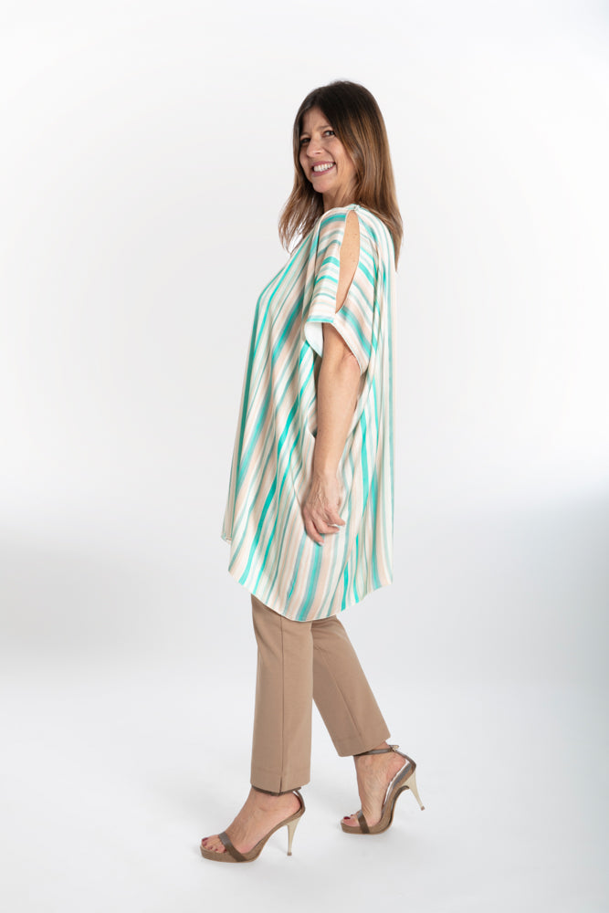 India Shirt in Beige and Green Stripe