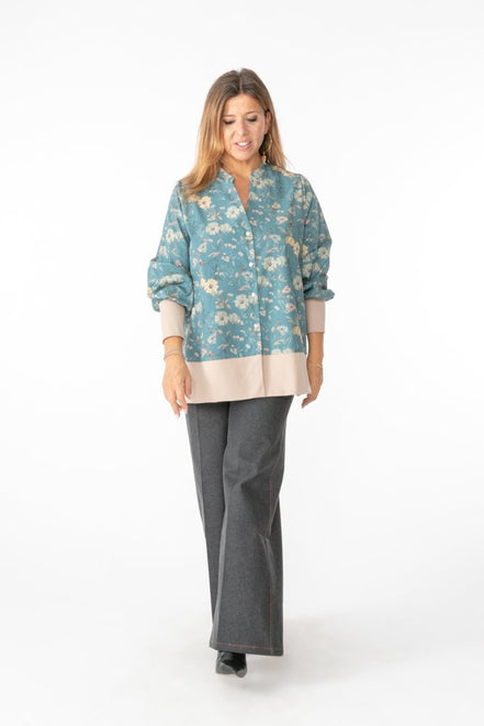 Camicia Paris fantasia fiori fondo azzurro