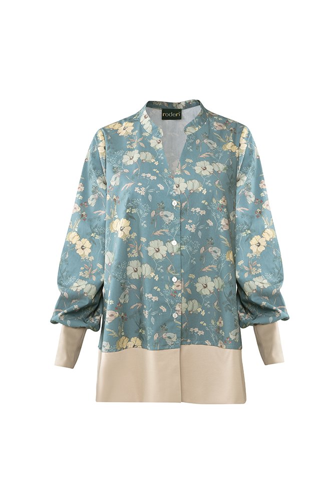 Camicia Paris fantasia fiori fondo azzurro